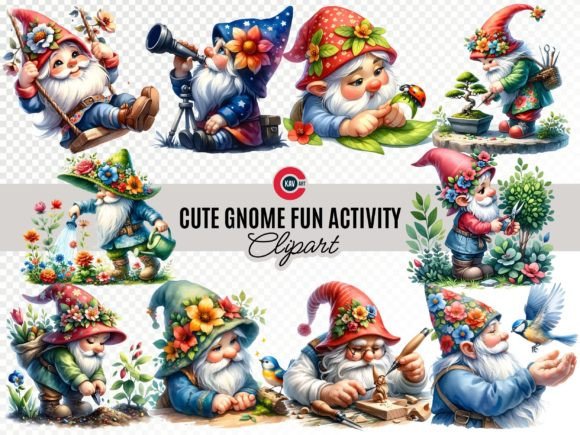 Download Cute Happy Gnome Fun with Nature Clipart - Happy Collection