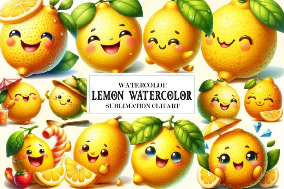 Download Happy Lemon Watercolor 18 Cliparts - Happy Collection