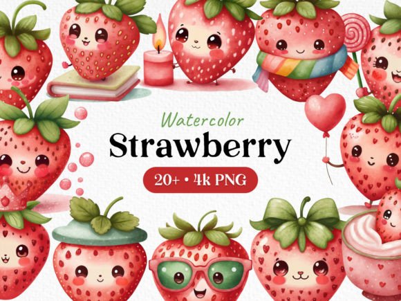 Download Watercolor Bundle Cute Strawberry PNG - Berry Collection