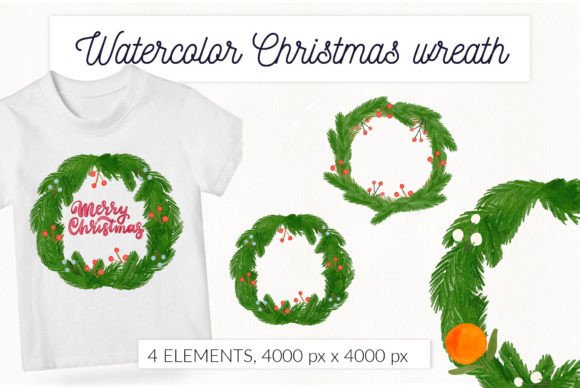 Download Christmas Wreath Watercolor Clipart PNG - Premium Bundle
