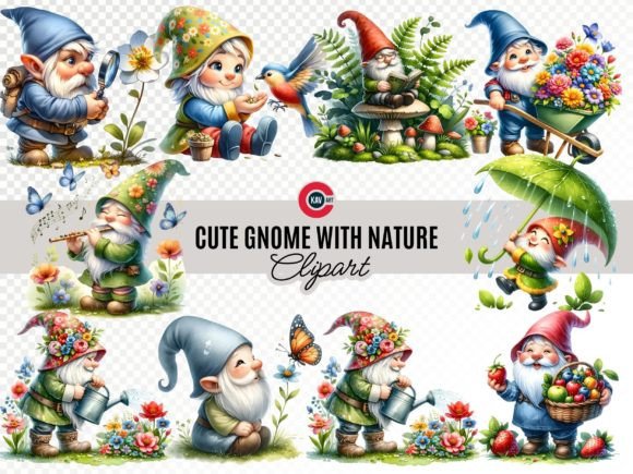 Download Cute Happy Gnome Fun with Nature Clipart - Happy Collection