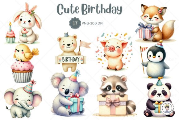 Download Watercolor Birthday Cute Animal Party - Party Collection