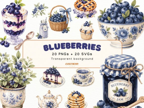 Download Blueberry Watercolor Cliparts, PNG SVG - Berry Collection