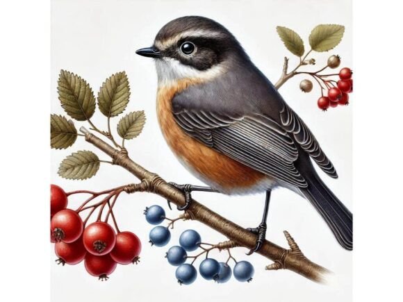 Download Realistic Bird on a Berry Twig - Berry Collection