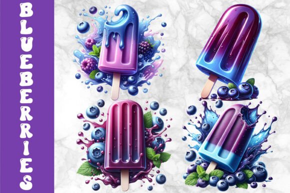 Download Blueberry Popsicles Splash Art - Berry Collection