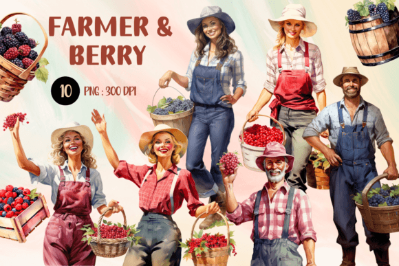 Download Watercolor Farmer and Berry Clipart - Berry Collection