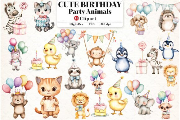 Download Cute Birthday Party Animals Clipart - Party Collection
