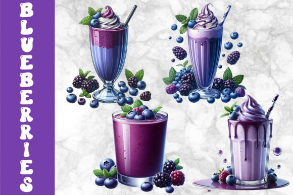 Download Blueberry Milkshake Dessert Art - Berry Collection