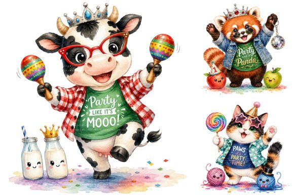 Download Watercolor Party Animals Clipart Bundle - Premium Resources