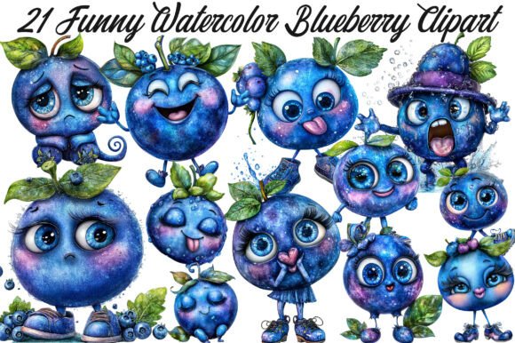 Download Funny Watercolor Blueberry Clipart - Berry Collection